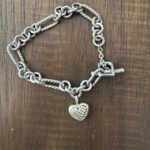 David Yurman Sterling Sliver with 18K Yellow gold heart charm bracelet - Picture 10 of 10